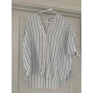 Zara Womens White & Blue Stripe Blouse Tops Small